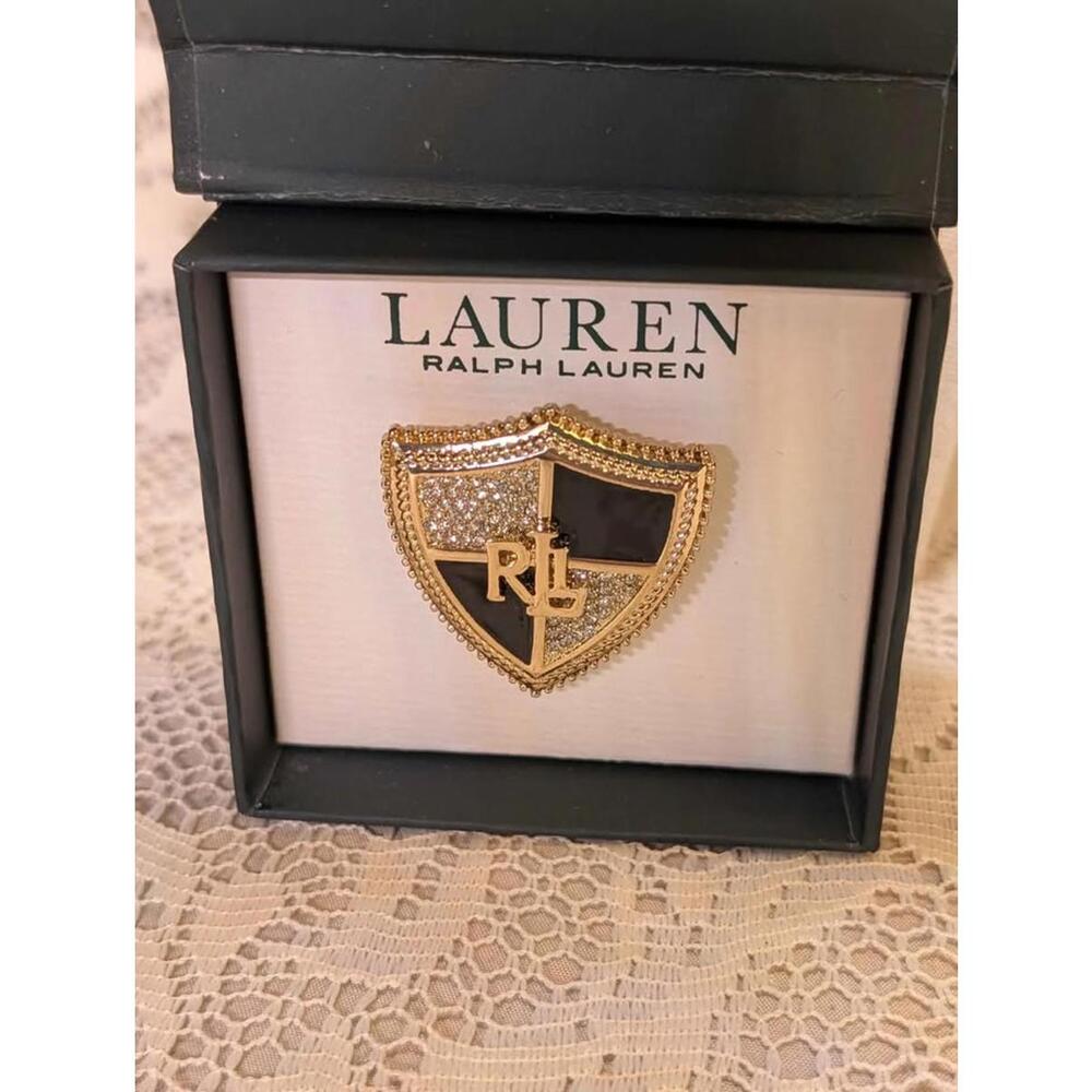 NIB Lauren Ralph Lauren
Gold-Tone Pavé Logo Shield Pin